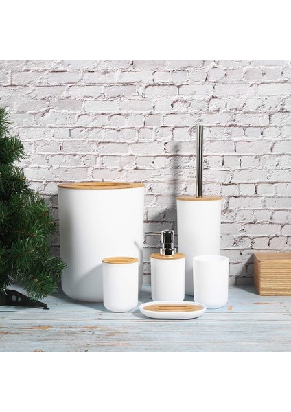 Banyo Için Bambu ve Ahşap Banyo Aksesuarları Seti, Tuvalet Fırçası, Sabunluk, Diş Fırçalığı, Sabun Tumbler, Çöp Kovası 6 Adet (Yurt Dışından) modelleri