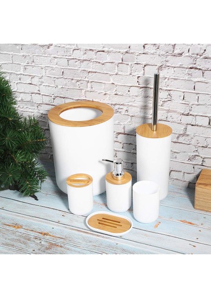 Banyo Için Bambu ve Ahşap Banyo Aksesuarları Seti, Tuvalet Fırçası, Sabunluk, Diş Fırçalığı, Sabun Tumbler, Çöp Kovası 6 Adet (Yurt Dışından) fırsatları