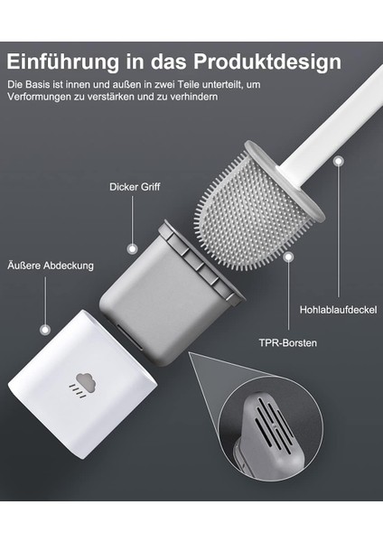 Kaymaz Tuvalet Seti, Uzun Saplı ve Çabuk Kuruyan Tutucu Seti ile Silikon Tuvalet Fırçası, Ev Banyo Için Duvara Monte, Misafir Tuvalet Fırçası (Yurt Dışından) fiyatları