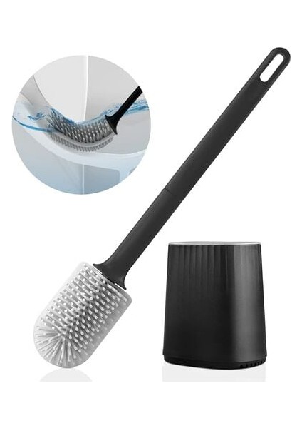 Tuvalet Fırçası, 3'ü 1 Arada Çok Fonksiyonlu Fırça Başlığı ve Çabuk Kuruyan Tutuculu Silikon Tuvalet Fırçası, Banyo Için Duvara Monte Tuvalet Süpürgesi (Siyah).. (Yurt Dışından)