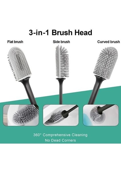 Tuvalet Fırçası, 3'ü 1 Arada Çok Fonksiyonlu Fırça Başlığı ve Çabuk Kuruyan Tutuculu Silikon Tuvalet Fırçası, Banyo Için Duvara Monte Tuvalet Süpürgesi (Siyah).. (Yurt Dışından) fiyatları