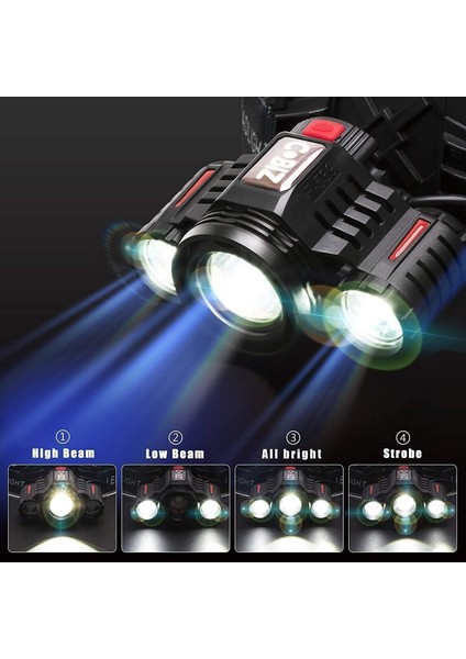 Şarj Edilebilir LED Far, Güçlü El Feneri 4 Mod 3 LED Cree Xml-T6 Zumlanabilir ve Su Geçirmez Kafa Feneri, USB Kablosu ve Kamp Balıkçılık Avcılık Için 2 Pil (Yurt Dışından) fiyatları