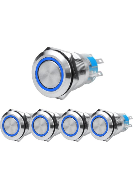 19MM Basmalı Düğme Anahtarı, Gösterge Işığı ile Dıy 12V Anahtar, Mandallama, Metal, Su Geçirmez, 5 Adet Jsankg-07 (Mavi Işık) (Yurt Dışından) indirimleri