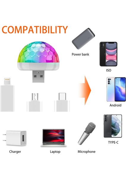 Mini USB Disko Topu Lambası, LED Disko Topu Parti Lambası, Ses Kontrolü, Disko Parti Işıkları, Müzik Kontrollü Disko Işık Efektleri, Çocuk Doğum Günleri Için Disko Işığı (Yurt Dışından) fırsatları