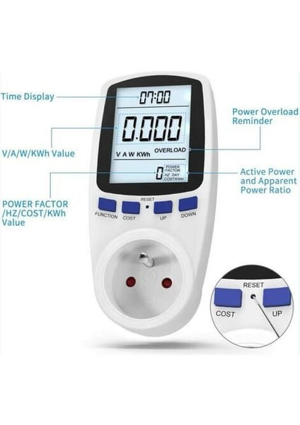 Enerji Sayacı Wattmetre Soketi, 7 Modlu Elektrik Enerjisi Sayacı Soketi, Enerji Tasarrufu Için LCD Ekranlı Enerji Ölçer, 3680W (Yurt Dışından) fiyatları