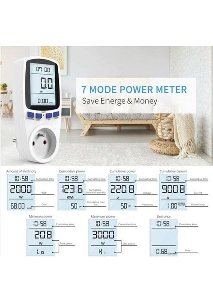 Enerji Sayacı Wattmetre Soketi, 7 Modlu Elektrik Enerjisi Sayacı Soketi, Enerji Tasarrufu Için LCD Ekranlı Enerji Ölçer, 3680W (Yurt Dışından) modelleri