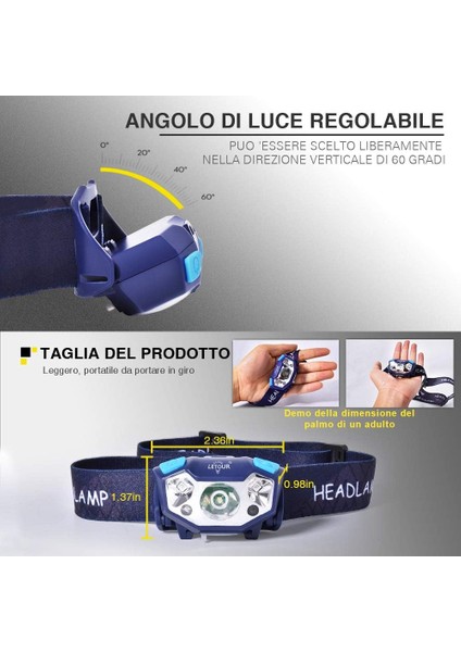 Şarj Edilebilir LED Far, Letour 5 Modlu Su Geçirmez IP65 350 Lm Kamp, Yürüyüş, Koşu, Balık Tutma, Dıy Için (Yurt Dışından) indirimleri