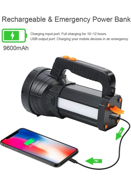 Üst 3 Inç -1 LED LED 9600 Mah / 11000 Lümen, Taşınabilir Kamp Lambası, Şarjlı Yaya ile Şarj Edilmiş El Feneri Şarj ve Şarj Cihazı (Yurt Dışından)