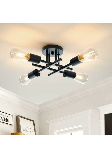 Vintage Endüstriyel Tavan Lambası 4 Işık Metal, Retro Tavan Lambası Sarkıt 4 Işık Oturma Odası Yatak Odası Mutfak Restoran Için Siyah Avizeler E27 (Ampul Yok) (Yurt Dışından)