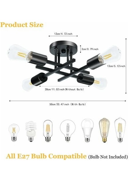 Vintage Endüstriyel Tavan Lambası 4 Işık Metal, Retro Tavan Lambası Sarkıt 4 Işık Oturma Odası Yatak Odası Mutfak Restoran Için Siyah Avizeler E27 (Ampul Yok) (Yurt Dışından) indirimleri