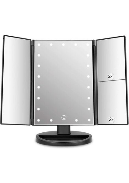 Makyaj Aynası Işığı, 21 Led'li, Üçlü Büyüteçli Ayna 2x/3x/1x Ayarlanabilir Dokunmatik Ekran Kozmetik ve Günlük Kullanım Için 180° Dönebilen Masa Üstü Ayna (Yurt Dışından)