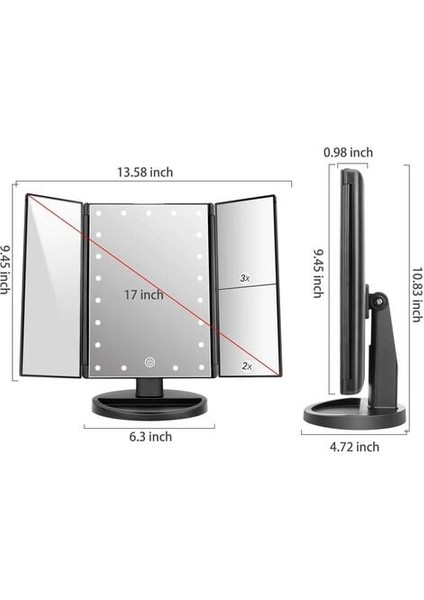 Makyaj Aynası Işığı, 21 Led'li, Üçlü Büyüteçli Ayna 2x/3x/1x Ayarlanabilir Dokunmatik Ekran Kozmetik ve Günlük Kullanım Için 180° Dönebilen Masa Üstü Ayna (Yurt Dışından) fiyatları