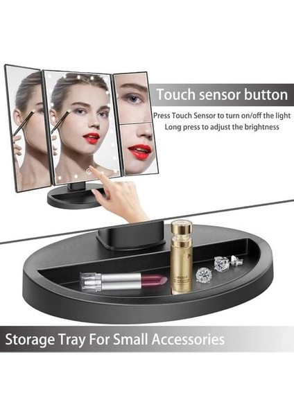 Makyaj Aynası Işığı, 21 Led'li, Üçlü Büyüteçli Ayna 2x/3x/1x Ayarlanabilir Dokunmatik Ekran Kozmetik ve Günlük Kullanım Için 180° Dönebilen Masa Üstü Ayna (Yurt Dışından) indirimleri