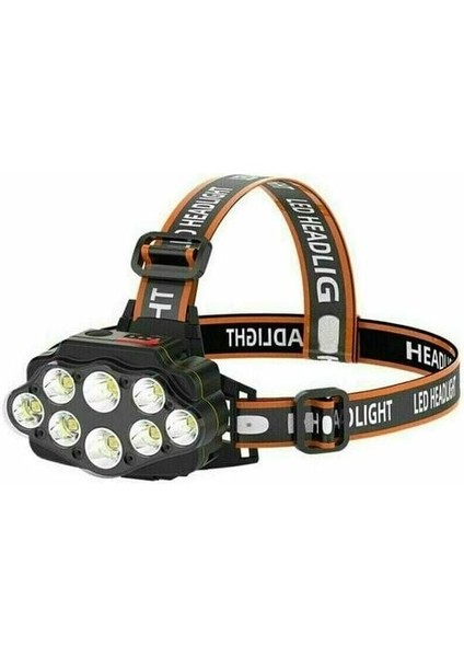 Süper Parlak 8 LED Far 2x Pilli USB Far Kamp, Balık Tutma, Mağara, Jogging ve Yürüyüş Için Su Geçirmez, Kullanımı Kolay (Yurt Dışından)