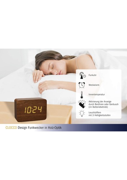 Clocco Ahşap Görünümlü Kablosuz Çalar Saat, 60.2549.08, Plastik, Kahverengi / Turuncu (Yurt Dışından) indirimleri