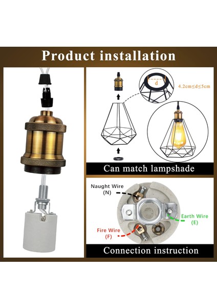 Vintage E27 Lamba Soketi, Edison Retro Sarkıt Lamba, Masif Seramik Adaptör, 4 Parça Pirinç Vintage Soket (Yurt Dışından) modelleri