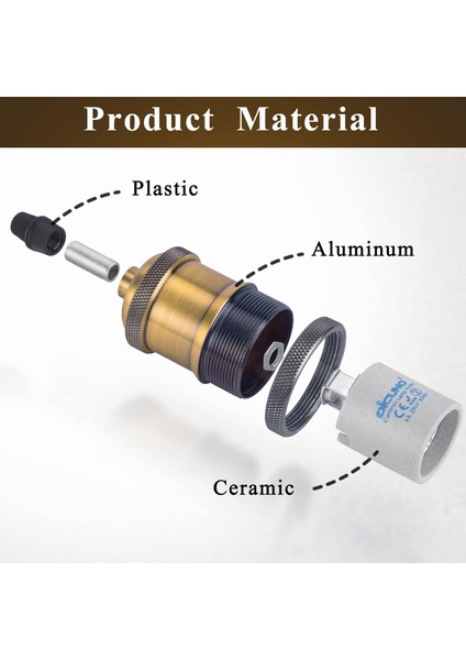 Vintage E27 Lamba Soketi, Edison Retro Sarkıt Lamba, Masif Seramik Adaptör, 4 Parça Pirinç Vintage Soket (Yurt Dışından) fırsatları