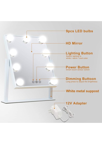 Masaüstü Makyaj Aynası LED Dolgu Işıklı Tuvalet Masası Aynası Masaüstü Ayna Güzellik Aynası Ampul ile (Şarj Edilebilir Versiyon) (Yurt Dışından) modelleri