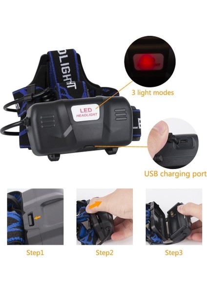 Güçlü LED Far Şarj Edilebilir Kafa Feneri Ayarlanabilir Far Lambası 3 Modlu LED Ön Işık, USB Kablosu ve 2 18650 Pil ile Balıkçılık Için Bisiklete Binme Yürüyüş Koşu Kamp (Yurt Dışından) indirimleri