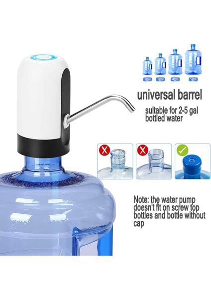 Su Şişesi Pompası, 5 Galon USB Şarjlı Otomatik Içme Suyu Pompası, Ofis, Kamp Için Evrensel 2-5 Galon Sürahi Taşınabilir Elektrikli Su Şişesi Dispenseri (Yurt Dışından) modelleri
