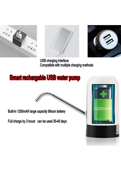 Su Şişesi Pompası, 5 Galon USB Şarjlı Otomatik Içme Suyu Pompası, Ofis, Kamp Için Evrensel 2-5 Galon Sürahi Taşınabilir Elektrikli Su Şişesi Dispenseri (Yurt Dışından) fırsatları