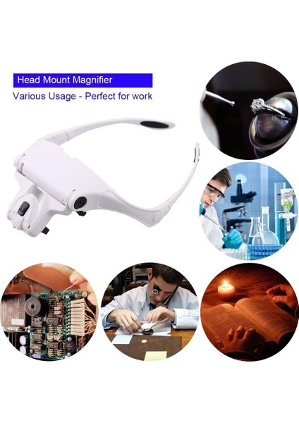 2 LED Işıklı Büyüteç, Ön Büyüteçli Kulaklık Dikiş, Okuma Onarımları, Takı, Saat ve El Sanatları Için Eller Serbest Büyüteç, 5 Ayrılabilir Lens (1.0x-3.5x) (Yurt Dışından) fiyatları