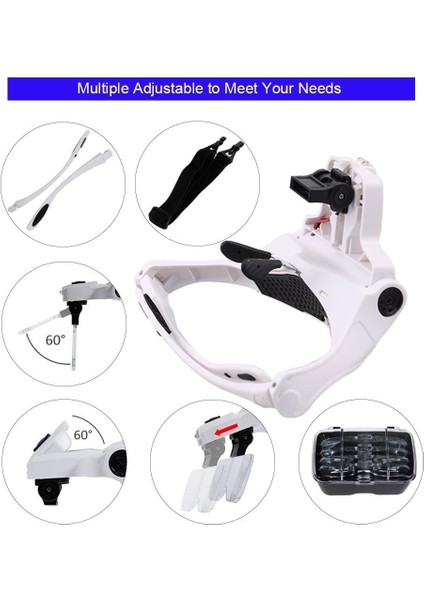 2 LED Işıklı Büyüteç, Ön Büyüteçli Kulaklık Dikiş, Okuma Onarımları, Takı, Saat ve El Sanatları Için Eller Serbest Büyüteç, 5 Ayrılabilir Lens (1.0x-3.5x) (Yurt Dışından) indirimleri