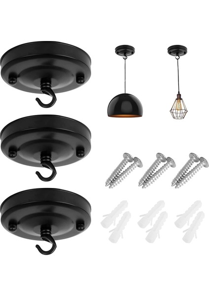 Tavan Gülü Kancası, Avizeler Için 3 Adet Avize Tavan Plakası/çiçek Sepeti, Eşleşen Vidalarla Vintage Avize Tavan Plakası/avize Tavan Gülü Kancası 10KG (Siyah) Taşıyabilir (Yurt Dışından)