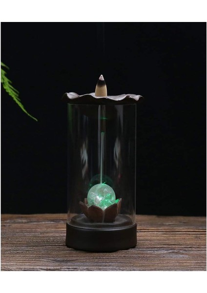 Geri Akış Tütsü Tutucu El Yapımı Seramik Tütsü Brülör, LED Işıkları ve Rüzgar Geçirmez Akrilik Kapak Ev Koku Dekor Aromaterapi Süsleme Için (Yurt Dışından)