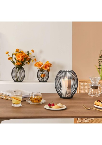 Şamdan, Oval Metal Şamdan Fener Şamdan, Modern Yaratıcı Demir Şamdan, Oturma Odası Için Vintage Mumluk, Yatak Odası, Yemek Masası Dekorasyonu, Siyah (Yurt Dışından) modelleri