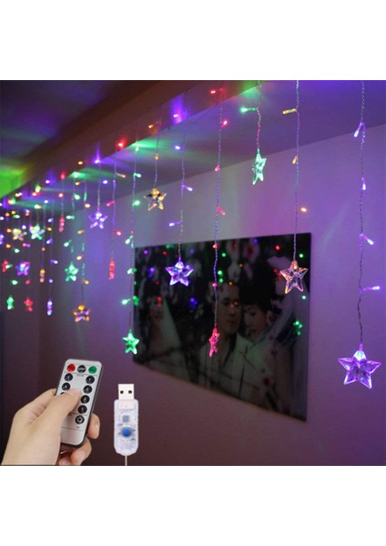 LED Perde Lambası, 1.5mx 0.55 Milyon USB 48 LED Yıldız Dizeleri, Uzaktan Kumanda, Dekoratif Pencere Işıkları, 8 Mod (Yurt Dışından)