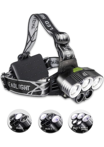 USB Su Geçirmez Far, 5 Led'li ve 6 Modlu - 15000 Lümen - Menzil 200-500 M - Kampçılık Koşu Binme Balık Tutma Yürüyüş Bakım Acil Durum Için (2 Şarj Edilebilir Pil Dahil) (Yurt Dışından)
