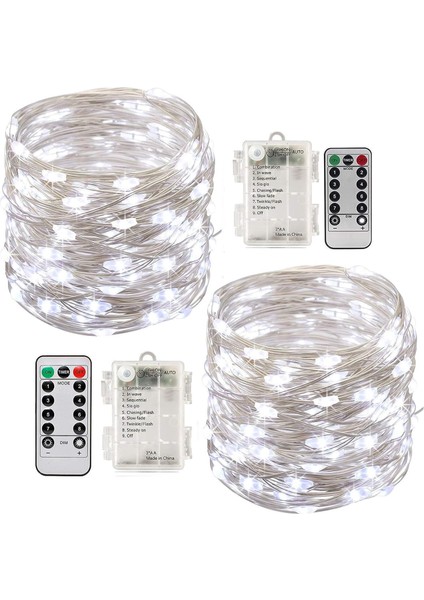 2 X10M Kontrollü Işık LED Çiçek Halkası 100 LED Uzaktan Kumanda Zamanlayıcı Fonksiyon IP65 Noel Düğün Partisi (Beyaz) (Yurt Dışından)