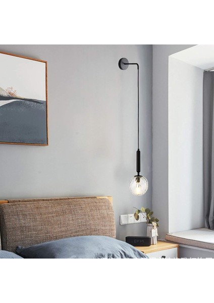 Modern E27 Asılı Cam Gölge Duvar Lambası, Yatak Odası Oturma Odası Koridor Için Iskandinav Minimalist Başucu Duvar Lambası (Yarı Saydam Siyah) (Yurt Dışından) modelleri