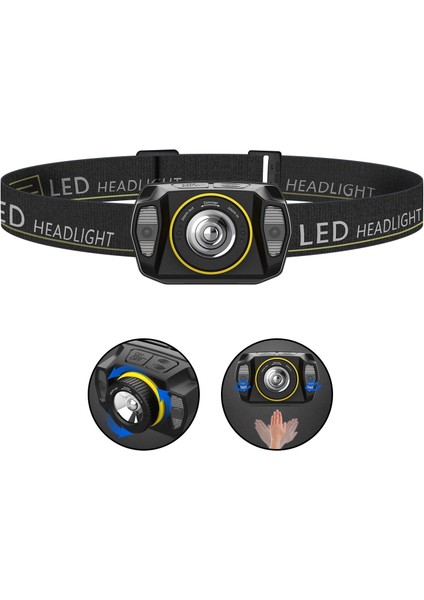 LED Far, Yakınlaştırılabilir Hafif Sensör USB Şarj Edilebilir Kafa Feneri, Kamp, Bisiklete Binme, Tırmanma, Avcılık, Balık Tutma, Koşu Için Güçlü Su Geçirmez Kafa Fenerleri (Yurt Dışından)