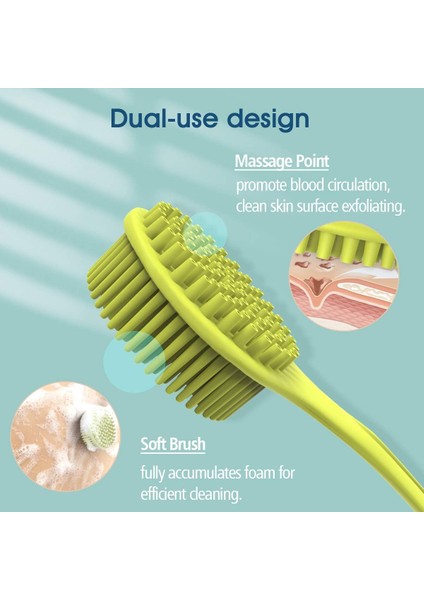 Fırçalar Vücut Banyosu Sırt Fırçası, Silikon Uzun Saplı Çift Taraflı Duş Fırçası, Erkekler ve Kadınlar Için Ultra Yumuşak Kıllar ile Sırt Masajı Banyo Aksesuarları (Yurt Dışından)