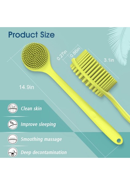 Fırçalar Vücut Banyosu Sırt Fırçası, Silikon Uzun Saplı Çift Taraflı Duş Fırçası, Erkekler ve Kadınlar Için Ultra Yumuşak Kıllar ile Sırt Masajı Banyo Aksesuarları (Yurt Dışından) fırsatları