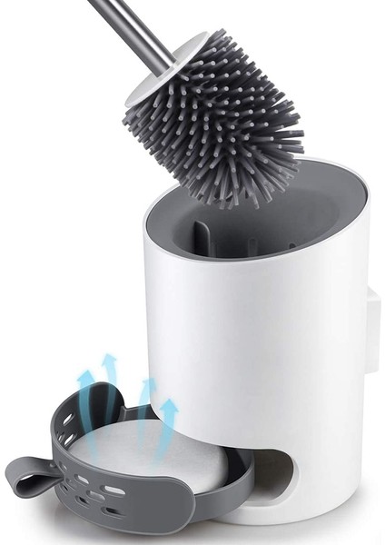 Fırçalar Silikon Tutuculu Tuvalet Fırçası Duvara Monte Dik Tuvalet Fırçası Seti Paslanmaz Çelik Uzun Saplı Tuvalet Fırçası ve Çabuk Kuruyan Tutucu Seti (Yurt Dışından)