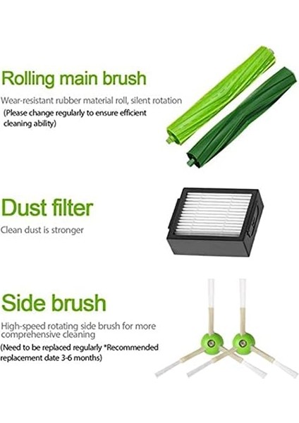 I7 I7+/ı7 Plus E5 E6 E7 Irobot Roomba Robot Süpürge Için QOO100 Fırçalar Ikmal Aksesuar Seti 2'li Lastik Fırça, 6 Hepa Filtre, 6 Yan Fırça Paketi (Yurt Dışından) indirimleri