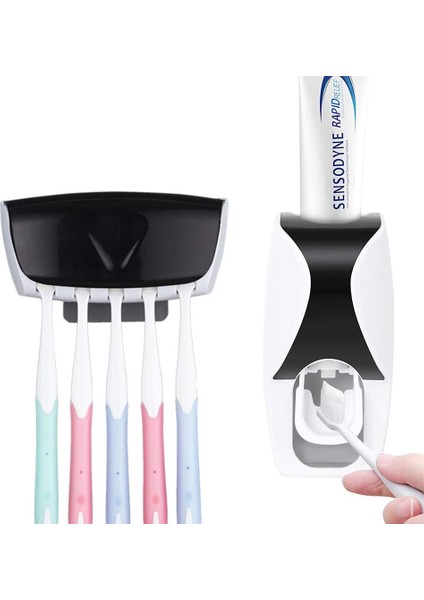 Wikor Diş Fırçası Tutacağı Diş Macunu Dispenseri Seti Toz Geçirmez Süper Yapışkan Pedli Duvara Monte Eller Serbest Diş Macunu Sıkacağı (Yurt Dışından)