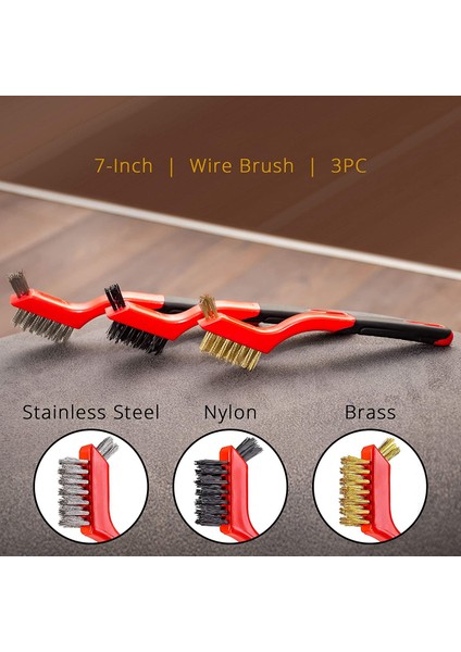 Fırçalar Tel Fırça Seti 3 Parça - Derin Temizlik ile Pas, Kir ve Boya Ovma Için Kavisli Saplı Naylon / Pirinç / Paslanmaz Çelik Kıllar - 7 Inç (Yurt Dışından)