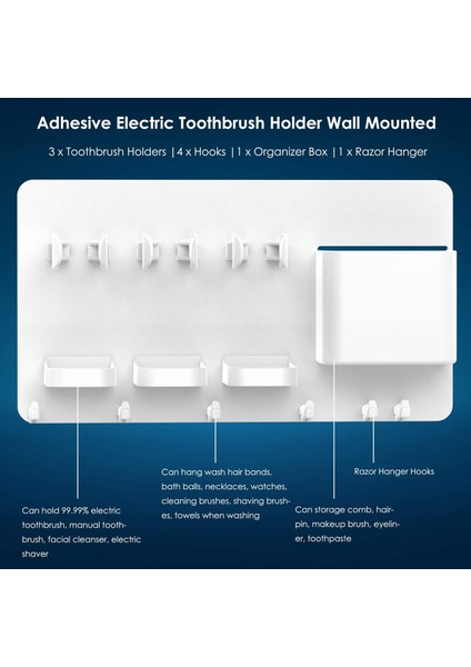 Fırçalar Simpletome Stick-On Elektrikli Diş Fırçası Tutucu Duvara Monte Jilet Askı Banyo Organizatör Abs (Beyaz) (Yurt Dışından) modelleri
