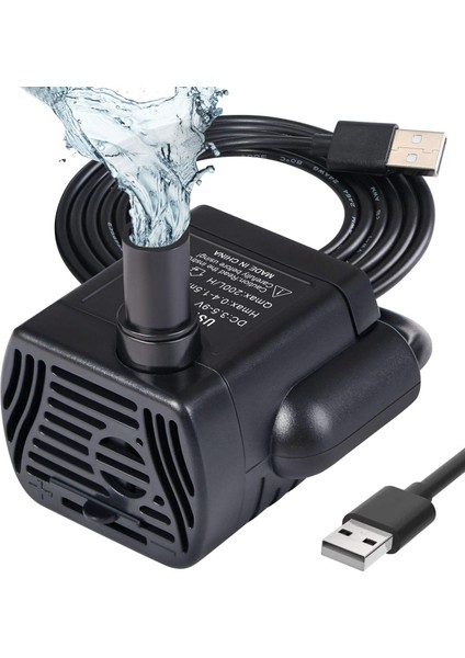 Fırçalar Dalgıç Su Pompası, Akvaryum Pompası Ayarlanabilir 200L/H 3W Ultra Sessiz Catit USB Pompası Gölet Balık Tankı Çeşmesi Balık Tankı 1.4 M Kablo (Yurt Dışından)
