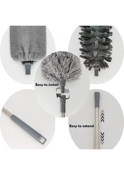 Halı Süpürgesi Teleskopik Saplı, Mikrofiber Duster, Maksimum Uzunluk 2.5m, Paslanmaz Çelik Teleskopik Direkli (Yurt Dışından) indirimleri