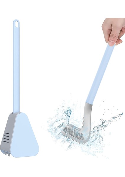 Fırçalar Uzun Saplı Tuvalet Fırçası, Golf Silikon Tuvalet Fırçası, Tutuculu Tuvalet Fırçası, Banyo Tuvalet Fırçası ve Tutucu Seti (Mavi) (Yurt Dışından)