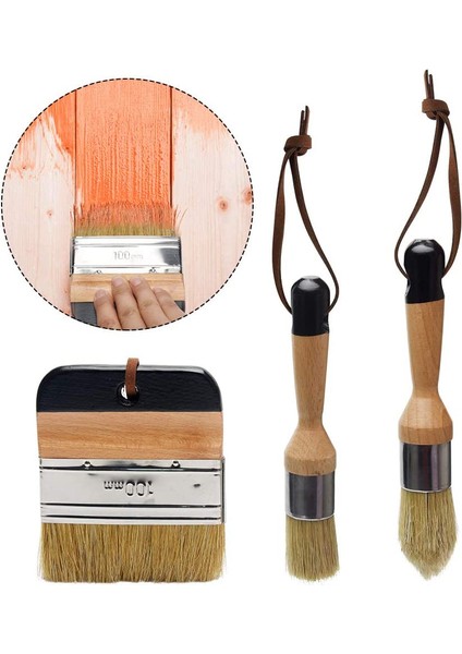 Fırçalar 3 Parça Tebeşir Boya Balmumu Fırça Seti Mobilya Ev Dekor Için Doğal Kıl Yuvarlak Fırçalar Ağda Cam Seramik (Kahverengi + Siyah) (Yurt Dışından)