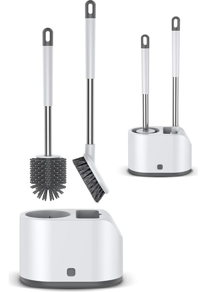 Fırçalar Tuvalet Fırçası ve Silikon Tuvalet Tutacağı - Duvara Montajlı ve Hızlı Kuruyan Set Banyo Aksesuarları ile 2'li Set (Yurt Dışından)