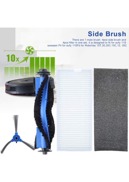 Fırçalar Sweeper Yedekleri Aksesuar Ana Fırça Yan Fırça Filtre Süpürme Seti Aksesuarı 11S Robovac 15T Için Fit (Yurt Dışından) modelleri