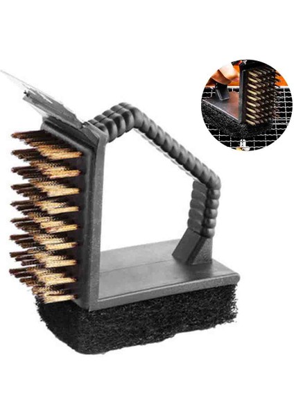 Fırçalar Kazıyıcılı 3'ü 1 Arada Izgara Fırçası, Metal Kıllı Izgara Temizleme Fırçası, Sünger ve Paslanmaz Çelik Kazıyıcı, Paslanmaz + Isıya Dayanıklı (Yurt Dışından)