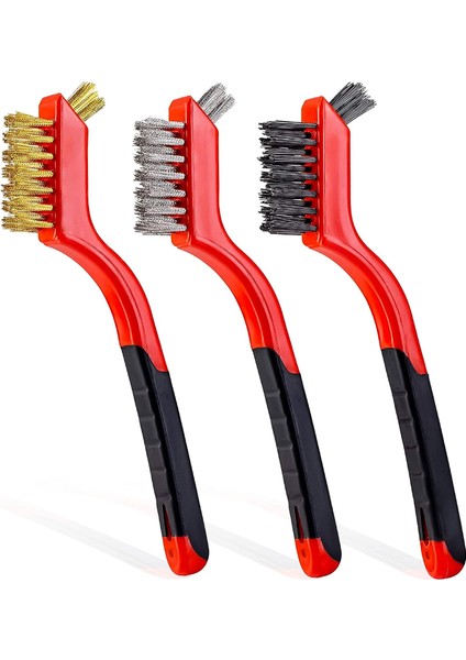 Fırçalar Tel Fırça Seti 3 Parça - Derin Temizlik ile Pas, Kir ve Boya Ovma Için Kavisli Saplı Naylon / Pirinç / Paslanmaz Çelik Kıllar (Yurt Dışından)